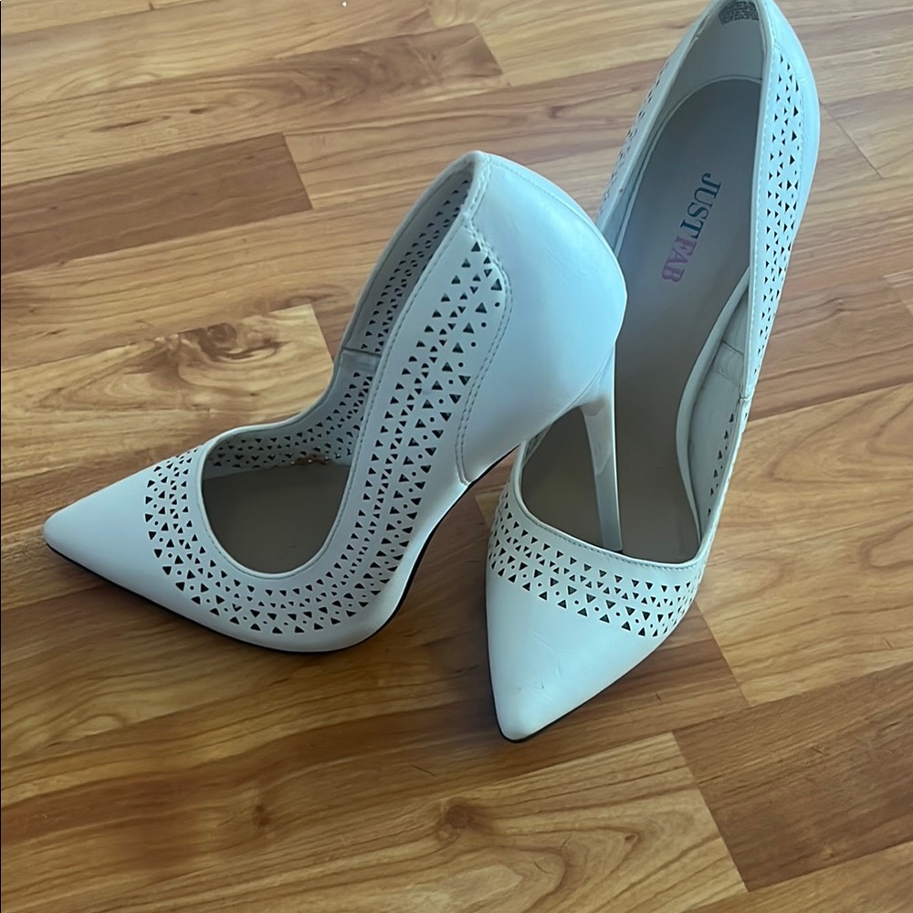 JustFab White Stiletto Heels with Perforated Design